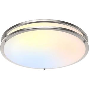 TOBUSA 18inch LED Flush Mount Ceiling Light, 50W 5600lm Bright Dimmable LED Ceiling Light Fixture, 2700K-6500K Adjusted, Modern Kitchen Light Fixture Ceiling for Living Room Bedroom, Brushed Nickle