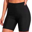 Holipick Womens High Waisted Swim Shorts 5"/7" Tummy Control Bottom (Black, S)