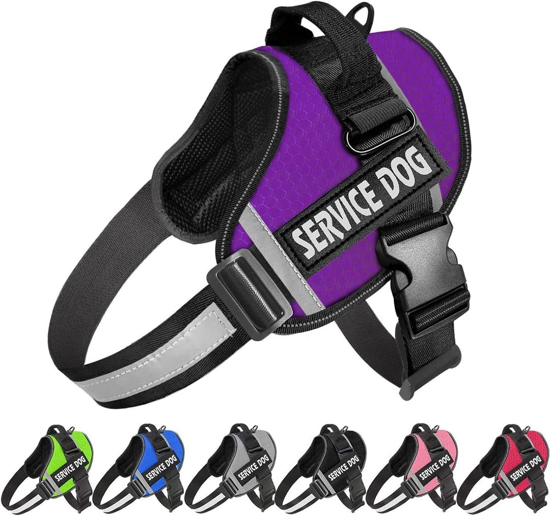 JSXD Dog Harness,No-Pull Service Dog Harness with Handle Adjustable Outdoor Pet Dog Vest 3M Reflective Nylon Material Vest for Breeds,Easy Control for XSmall Dogs (XS, Purple)