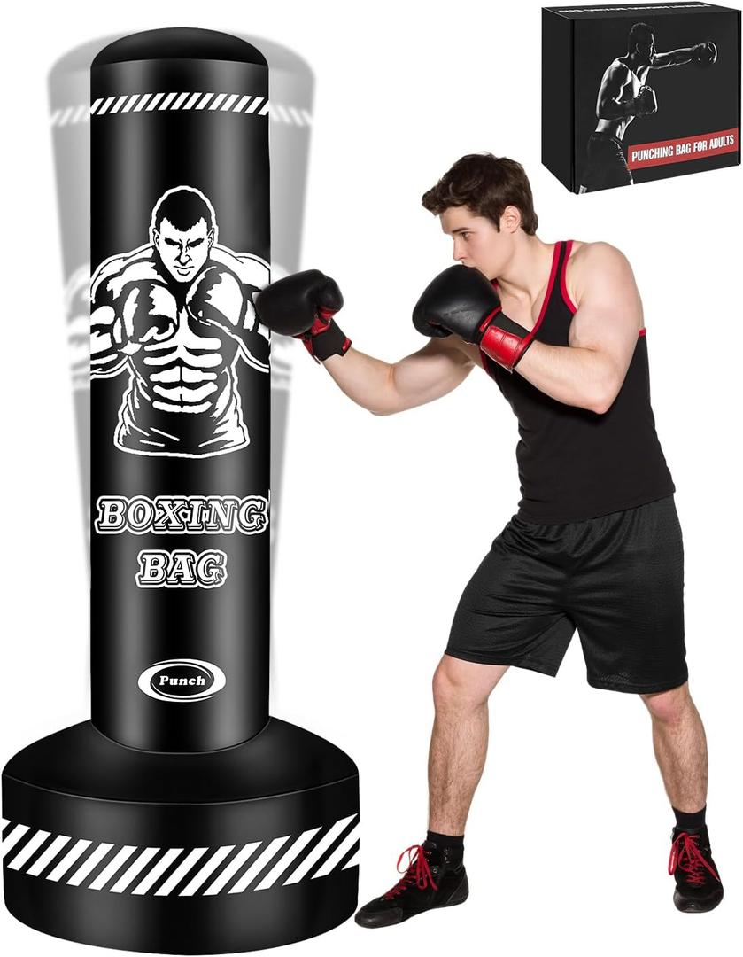 Standing Punching Bag for Adults Teens, 70" Heavy Punching Bag with Stand, Heavy Bag Inflatable Kick Boxing Bag Training Equipment Bags for Training MMA Muay Thai Fitness, Black