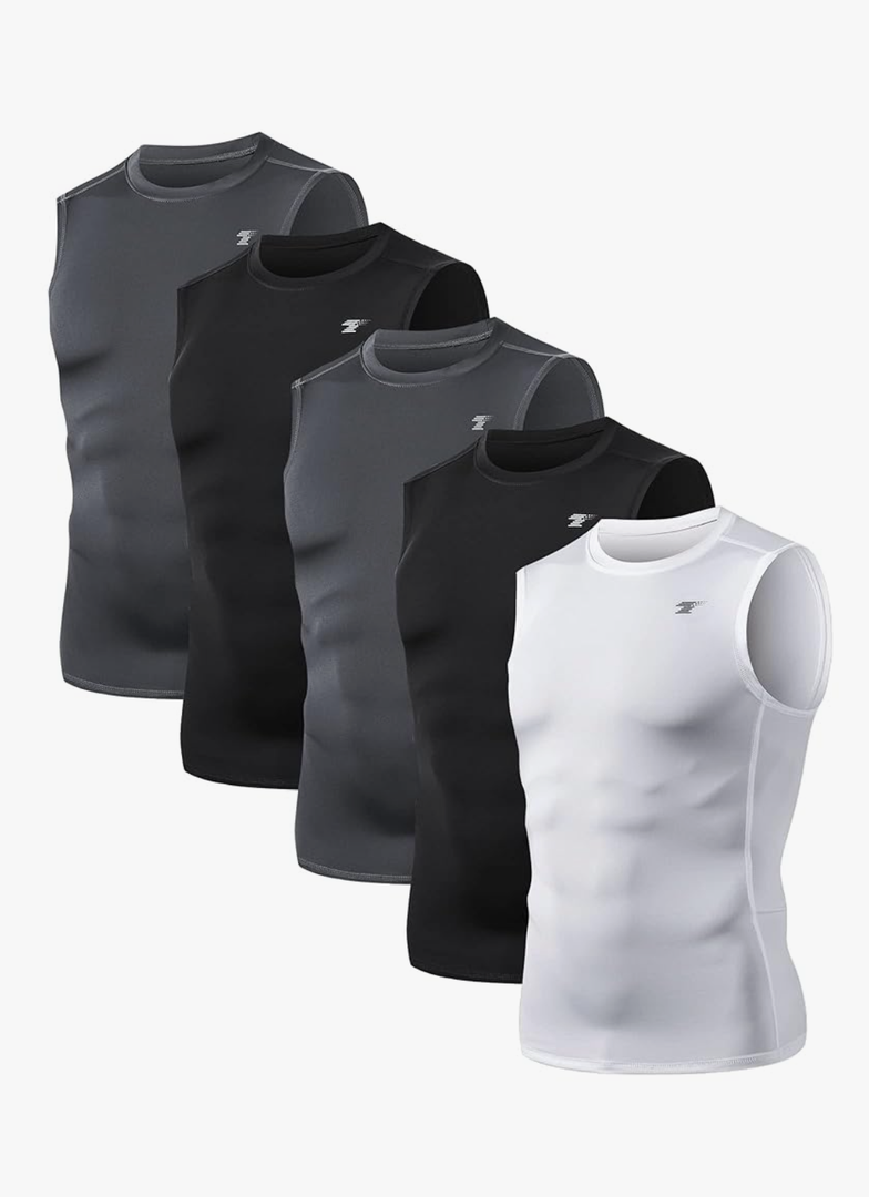 TELALEO 4 Pack Men's Athletic Compression Shirts Sleeveless Workout Tank Top Sports Base Layer Running Basketball, Size XXL