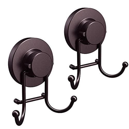 HOME SO Suction Cup Hooks for Shower, Bathroom, Kitchen, Glass Door, Mirror, Tile – Loofah, Towel, Coat, Bath Robe Hook Holder for Hanging up to 15 lbs – Rustproof Bronze Stainless Steel (2-Pack)