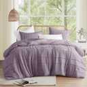 Comfort Spaces Purple Full Size Comforter Set - 3 Piece Pintuck Pleated Bedding Set, All Season Lightweight, Extra Softness Pre-Washed Microfiber Bed Set, Shams