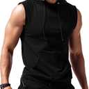 Amussiar Men's Workout Hooded Tank Tops Sleeveless Gym Training Hoodies Bodybuilding Muscle Cut Off T Shirt, XL