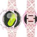 SUPOIX Band with Case Compatible for Samsung Galaxy Watch 8/7/6 40mm 44mm, 20mm Women Bling Replacement Strap & PC Protective Bumper Face Cover for Galaxy Watch 8/7/6 (Size Optional) (Rose Pink)