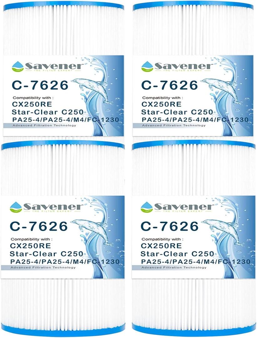 Spa Filter Replacement for CX250RE, Star-Clear C250, PA25-4, PA25-4/M4, Unicel C-7626, FC-1230, 25 sq. ft, Pack of 4
