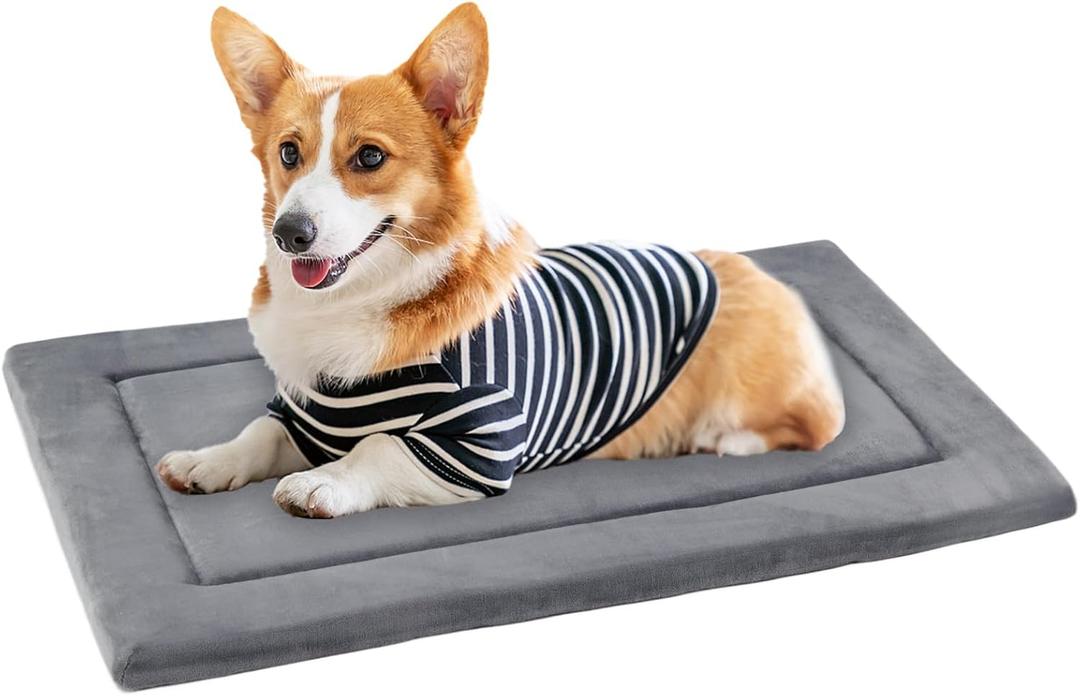 KHONSU PET Dog Bed Mat Crate Pad for Up to 45 lbs Dogs with Reversible Sides for Cold and Hot Seasons, Completely Washable Cushioned Pad 1.1 inch Thin Dog Bed