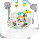 Bright Starts Playful Paradise Portable Compact Automatic Baby Swing with Music, Unisex, Newborn +