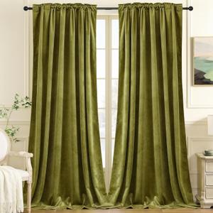 Nemia Moss Green Velvet Curtains Thermal Insulated Blackout Curtain for Bedroom Window Living Room Darkening Luxury Vintage 84 Inches Long Heavy Drapes Panels Rod Pocket Set of 2