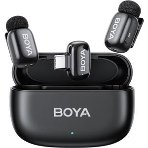 BOYA mini Wireless Lavalier Microphone for Android/Tablets/PC with USB C Plug,Noise Reduction,30H Battery Life with Charging Case,AI Voice Changer,Lapel Microphone Wireless for Video Recording Podcast