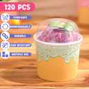 Jingmore 120 Pack 4 oz Ice Cream Paper Cups with Lids Disposable Ice Cream Bowls Paper Treat Dessert Cups 5 Colors Cake Snack Container for Hot or Cold Food Soup Yogurt Birthday Summer Party Supplies