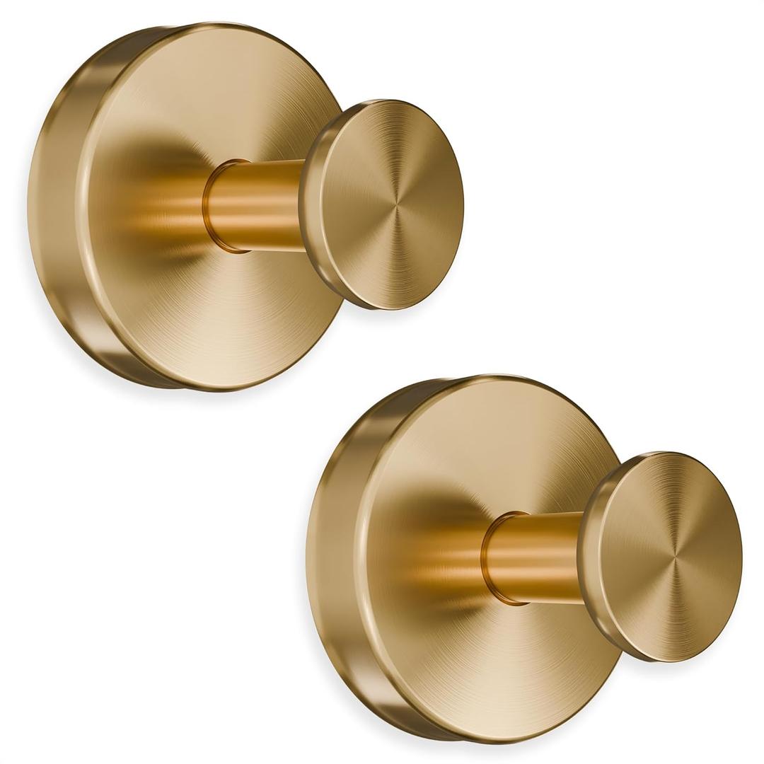 Gold Shower Hooks - 2 Pcs Quick-Mount Rustproof Gold Suction Cup Hooks for Shower, Kitchen, Glass Door, Mirror, Tile - Removable Suction Towel Hook That Holds up to 11Lbs for Loofah, Bath Robe, Towel