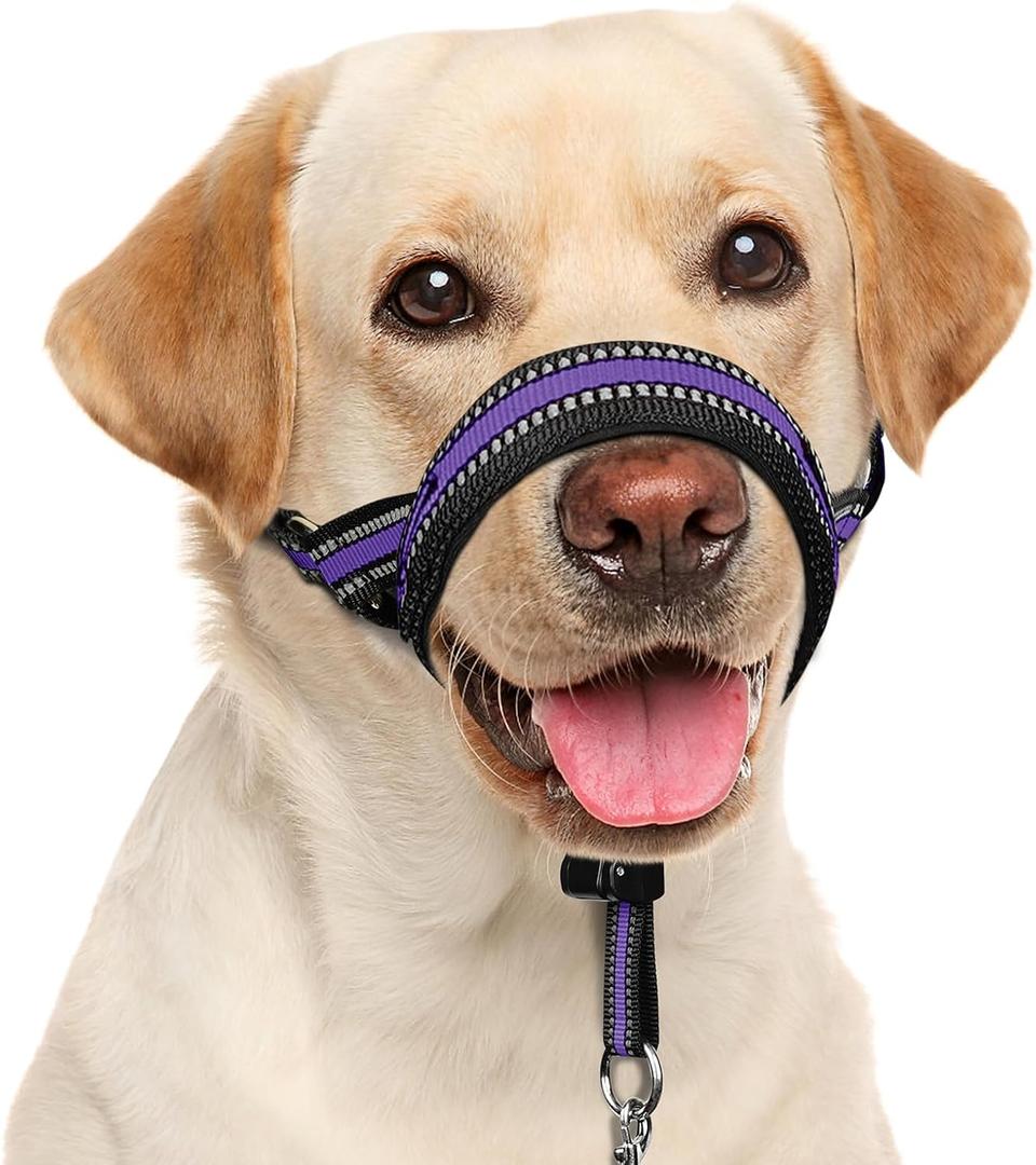 BARKLESS Soft Dog Head Collar, Patented Padded No Pull Head Halter, Training Nose Leash with Safety Link for Medium Large Dogs, Adjustable Muzzle Leash, Easy Control for Walking (M, Purple)