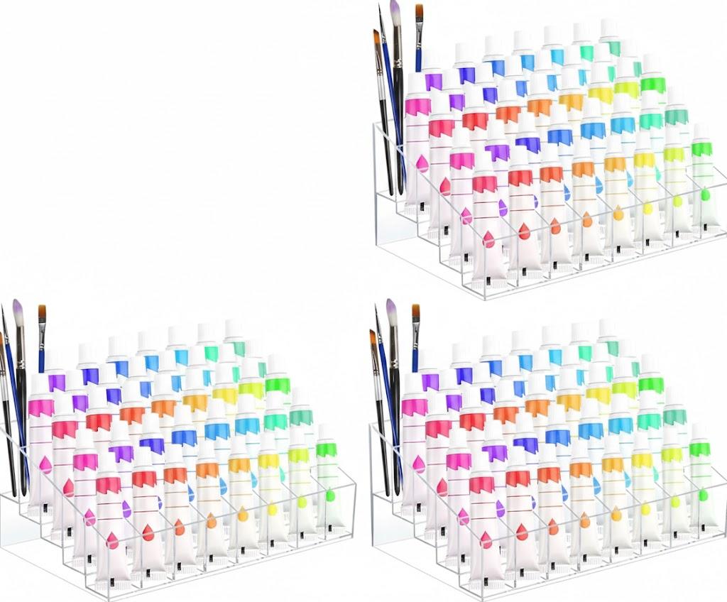 3 Pack Acrylic Paint Tube Organizer  Slots,5 Layers Watercolor Paint Tube Holder Organizer with,Clear Paint Organizer,Acrylic Paint Holder for Oil Paints,Watercolor Paints,Spray Paints