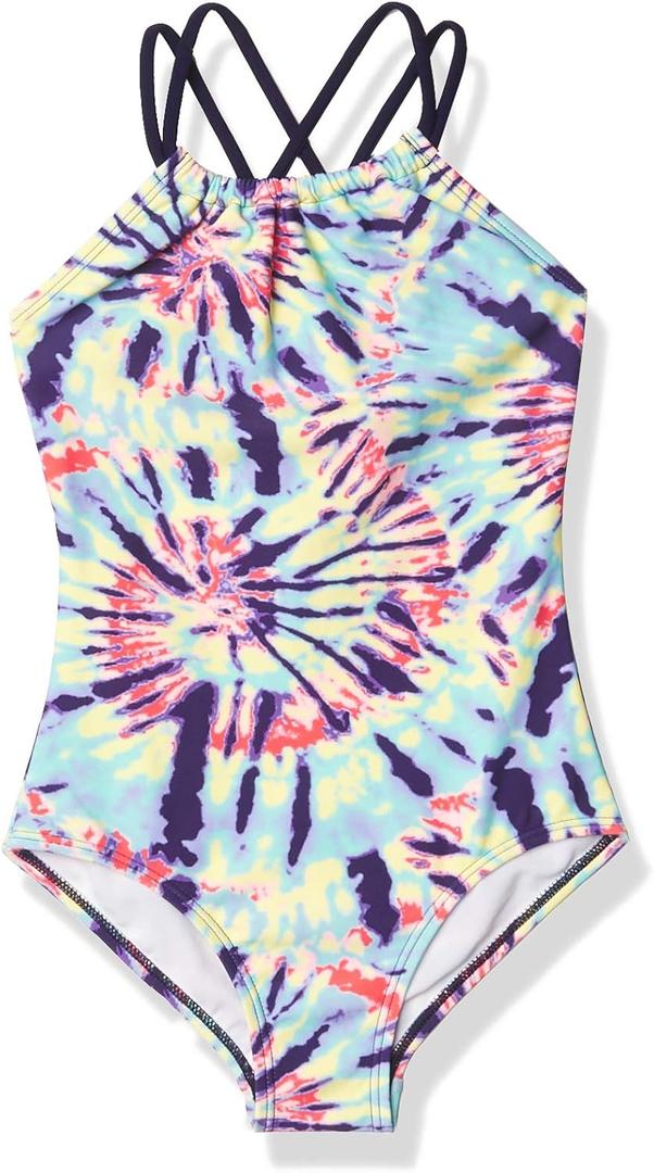 Kanu Surf Girls' Jasmine Beach Sport Halter One Piece Swimsuit (8, Camille Multi)