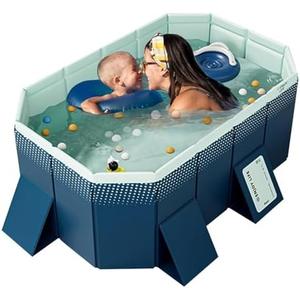 6FT Foldable Kids Pool with Wood-Reinforced - Non-Inflatable Hard Plastic Rectangular Swimming Pool for Children, Adults, Dogs, Indoor/Outdoor Water Play & Baby Ball Pit (72"x55"x19")