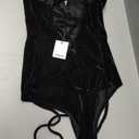 Women Strapless Velvet Bodysuit Back Lace Up Jumpsuit,Sexy Bodysuit Top Playboy Bunny Halloween Costume (L)