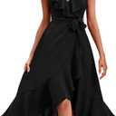 RETTYGARDEN Women's 2025 Summer Cross Midi Dress Casual Boho Deep V Neck Short Sleeve Ruffle Hem Split Beach Long Dresses (Large, Black)