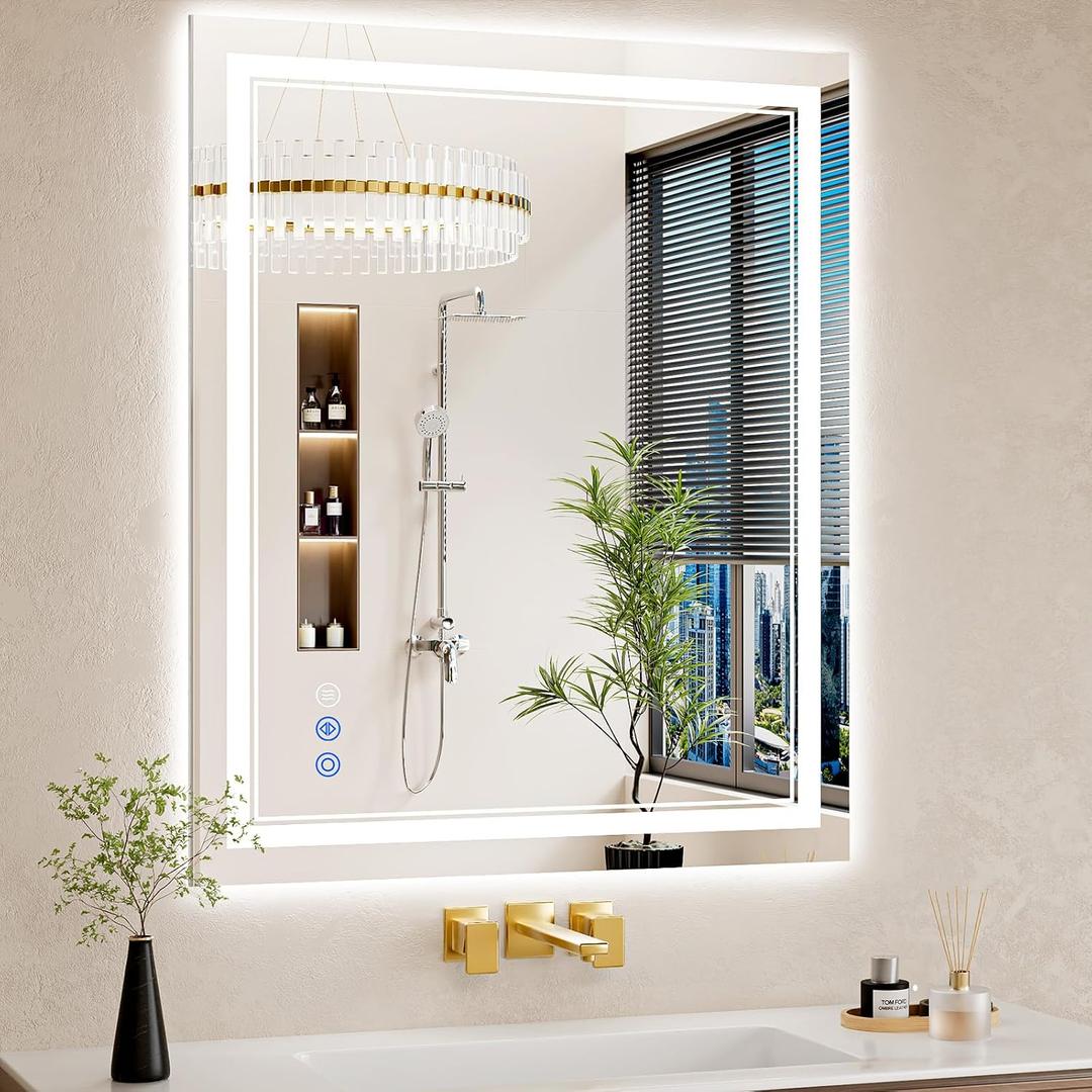 30"x36" LED Bathroom Mirror with Lights, Anti-Fog, Backlit + Front Lit, Dimmable, Led Vanity Mirror for Wall, Lighted Bathroom Mirror, 3 Colors, Shatter-Proof Tempered Glass