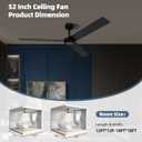 TALOYA 52 inch Modern Ceiling Fan with Lights,Remote Control,3 Metal Blades,Black Finish,6-Speed,Dimmable, Noiseless Reversible DC Motor,Indoor/Outdoor Ceiling Fan for Living Room Bedroom patio
