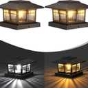 EXCMARK 2 Pack 4x4 Solar Post Cap Lights, Fence Deck Post Lights Outdoor Solar Powered Waterproof with Two Light Modes Warm&Cool White for Garden Patio Decor. (Classic Black,2)