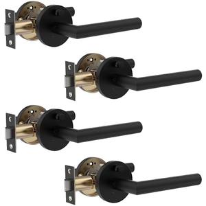 Zylaria 4 Pack Stainless Steel Privacy Door Handle - Keyless Push Button Lock, Matte Black Finish, Reversible Left/Right Hand Lever