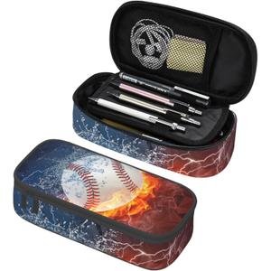 Baseball Pencil Case Sports Pencil Box for Boys Men, Large Capacity Durable Pencil Pouch Storage Pen Bag Stationary Case with Double Zippers
