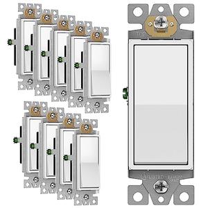 ENERLITES Decorator Paddle Rocker Light Switch, Gloss Finish, Single Pole, 3 Wire, Grounding Screw, Residential Grade, 15A 120V/ 277V, UL Listed, 91150-W-10PCS, White (10 Pack)