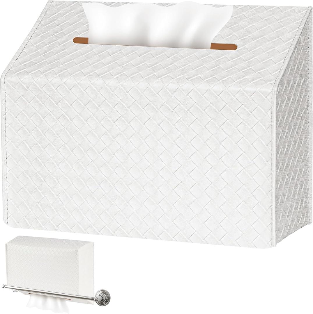 NiHome PU Leather Tissue Box Cover for Kleenex Hand Towels, Versatile Design for Countertops and Towel Racks, Leather Enhances Home Decor, Easy to Use with Exquisite Edging Craftsmanship (White)