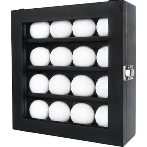 Golf Ball Display Case Golf Ball Holder with 16 Stands for Wall Mount Display Clear Glass Door and Lock for Golfball Collection and Memorabilia Storage Gift for Golf Ball Collector