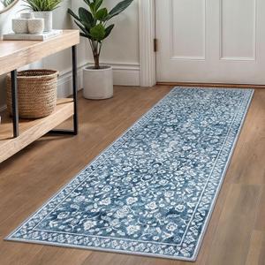 Vintage Runner Rug 2x6, Blue and White Washable Runners for hallways, Super Soft Kitchen Runner Rug Non Slip, Print Faux Wool Thin Carpet Hallway Runner for Entryway Indoor Bedside Runner