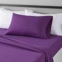 Amazon Basics Lightweight Super Soft Easy Care Microfiber 3 Piece Bed Sheet Set With 14-inch Deep Pockets, Twin X-Large, Plum, Solid