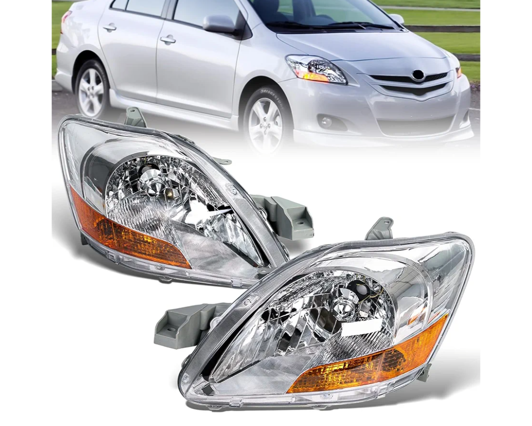 BLACKHORSE-RACING Headlight Set Left and Right Compatible for Toyota Yaris Sedan 2007 2008 2009 2010 2011, Replaces OE number 8117052A80, 8113052A90