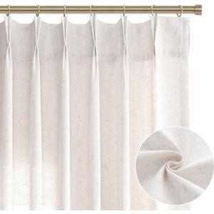 Natural Beige Pinch Pleated Semi Sheer Linen Curtains 84 Inch Length 2 Panels for Living Room Bedroom Cream Colored Boho Room Decor Light Filtering Back Tab Pinch Pleat Window Drapes 84 Inches Long