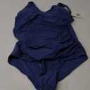 CLWERK Women's One Piece Swimsuit Tummy Control V Neck Bathing Suit Ruched Vintage Plus Size 16W Swimwear, Blue 