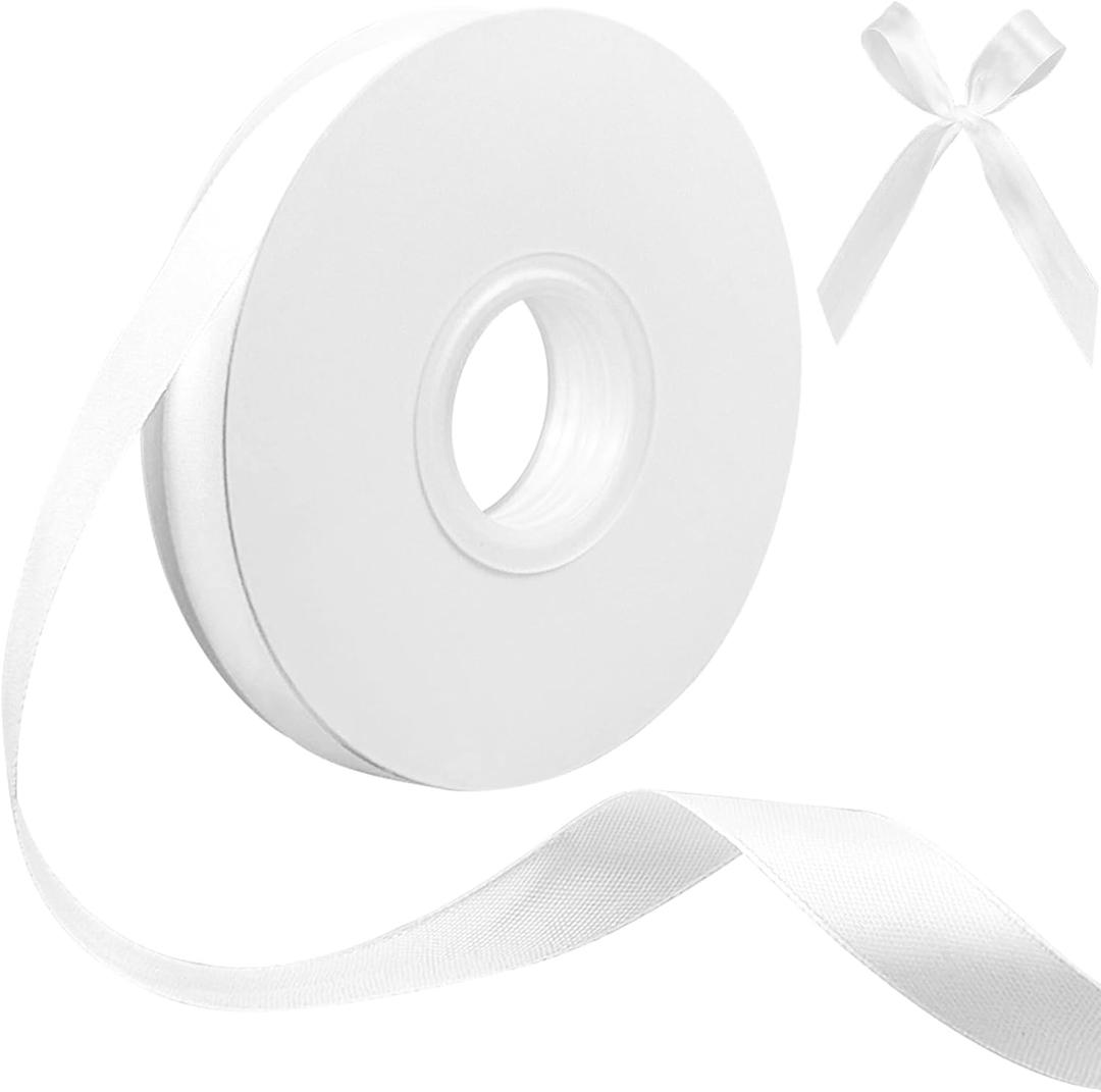 3/5'' White Ribbon, 55 Yards Valentine Ribbon for Gift Wrapping, White Satin Fabric Ribbons for Hair Flower Bouquet Bow Wedding Decoration Crafts