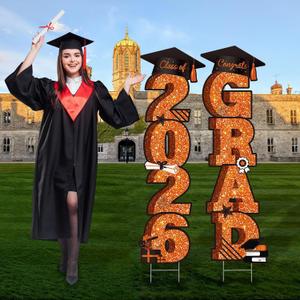 38 Inch Extra Large 2026 Graduation Yard Sign Orange Graduation Decorations Class of 2026 Waterproof Congrats Grad Garden Lawn Decor with Stakes for College School Grad Ceremony Party, 39 x 12 inches