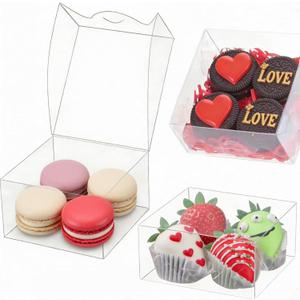 50pcs 4x4x2 Inch Clear Plastic Boxes Bakery Boxes Cookies Boxes with Window Soap Box Chocolate Truffle Boxes Macaron Gift Treat Boxes for Cake Dount Gifts goodies Christmas Valentine's