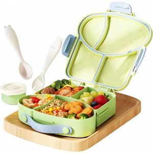 4 Compartment Lunch Box for Kids - Cute Bread Shapes Kids Lunch Box, BPA-Free PP Material, Unbreakable & Leak Proof, Easy to Clean, Ideal for School, Boys Girls (Lime Yellow)