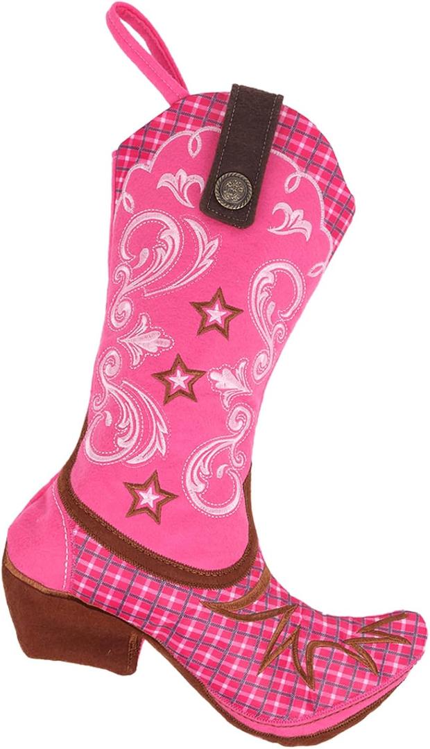SERENCATCHER Cowgirl Stocking for Decorating, Western Cowgirl Boot Stockings Pink with Star for Christmas Stockings Wild West Last Rodeo Bachelorette Party Decorations Gifts Daily Use