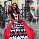 Leg Avenue Womens 2 Pc Deluxe Queen of Hearts With Card Suit Ball Gown, Crown Adult Sized Costumes