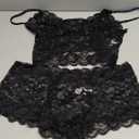 Lilosy Sexy Sheer Floral Lace Pajamas Lingerie Set High Waist Sleepwear Bra and Panty 2 Piece Nightwear (XX-Large, Black)