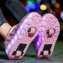 Nsasy Kids Roller Shoes Boy Girl Sneakers with Wheels Become Sport Sneaker with Led for Christmas Birthday Children Show Gift (Pink, 29)