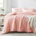 Zzlpp Queen Comforter Set 7 Pieces, Pink Seersucker Bed in a Bag with Comforter and Sheets, All Season Bedding Sets with 1 Comforter, 2 Pillow Shams, 2 Pillowcases, 1 Flat Sheet (Blush)