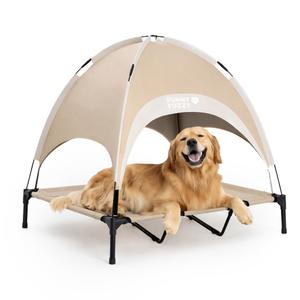 FUNNY FUZZY Outdoor Elevated Dog Bed with Canopy Large Sized Dog, 48" Khaki