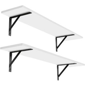 DINZI LVJ Long Wall Shelves, 31.5 x 7.9 x 6.1 Inches, Set of 2 White Floating Shelves, Easy-to-Install, Large Storage Ledges with Sturdy Metal Brackets for Living Room, Bathroom, Bedroom, Kitchen