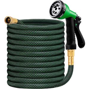 HBlife Garden Hose 75ft, Non Expandable Water Hose with 8 Watering Spray Nozzle, Flexible Lightweight Hose for Yard, Lawn, Car Wash and Outdoor (Black)