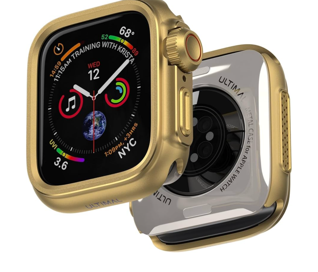 ULTIMAL Metal Case Compatible with Apple Watch Series 9/8/7 45mm with Back Cover,Military Grade Shockproof Protective Case, Rugged Cover for iWatch 45mm (Gold)