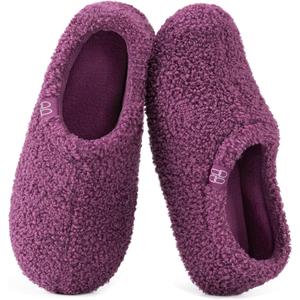 HomeTop Women's Fuzzy Curly Fur Memory Foam Loafer Slippers with Polar Fleece Lining (10.5, Purple)