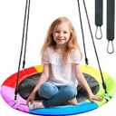 TURFEE 40" Saucer Tree Swing for Kids Outdoor, 900Lb Weight Capacity, Waterproof Swing Seat with Adjustable Hanging Straps for Children Playground Backyard (Rainbow)